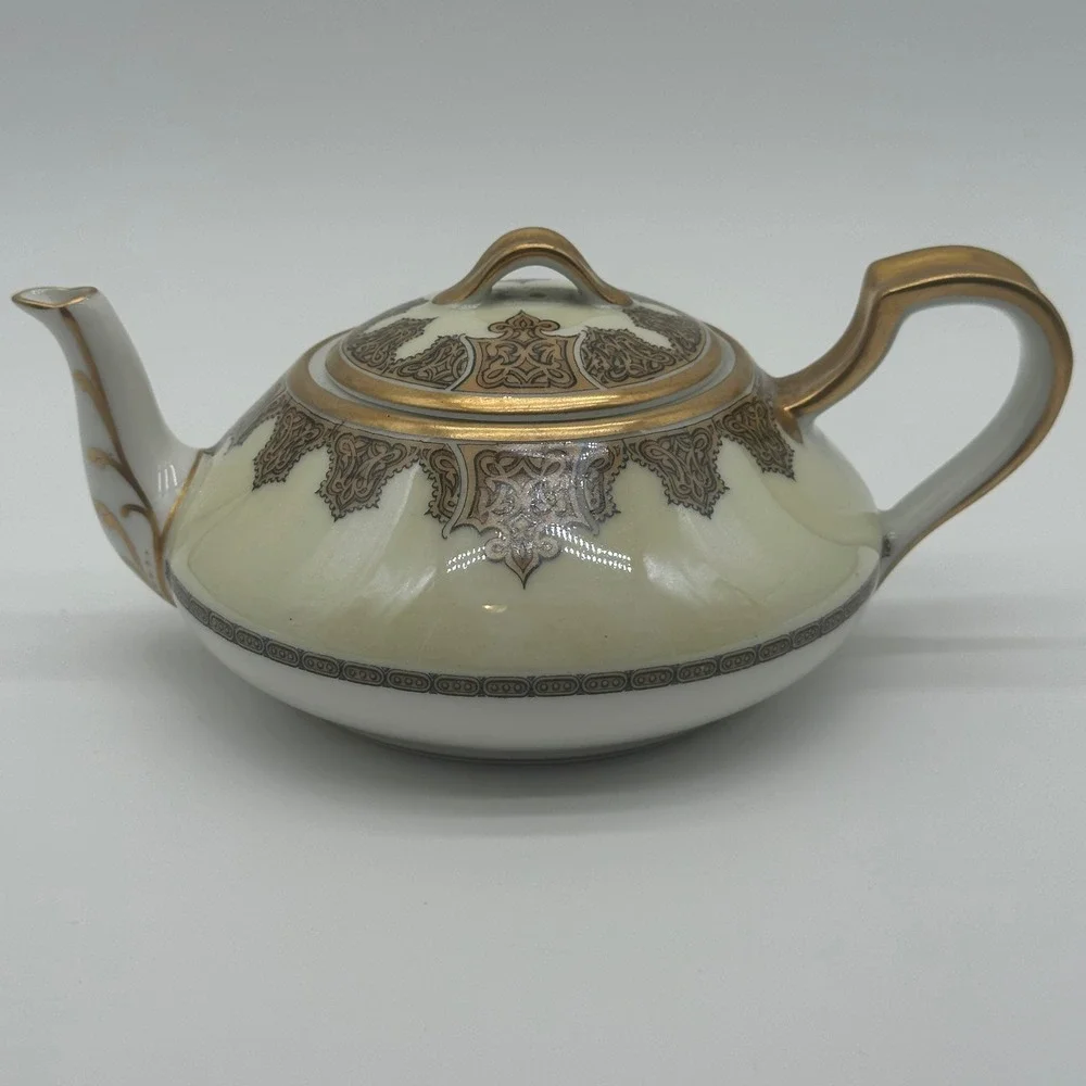 Haviland Limoges France Antique Porcelain Teapot Gold Scroll Cream